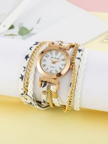 Reloj vintage de cuarzo con manecillas redondas - Blanco - Ver 3
