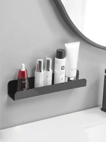 1pc Solid Color Bathroom Rack - Black - View 1