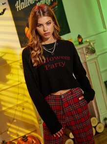 SHEIN Unity Áo len nữ Lá thư Giải trí - màu đen - Xem 5