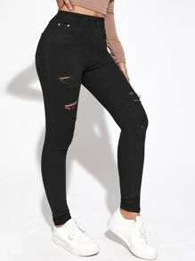 Jeanoix Ripped Skinny Jeans - Black - View 3