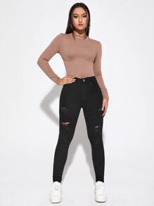 Jeanoix Ripped Skinny Jeans - Black - View 4