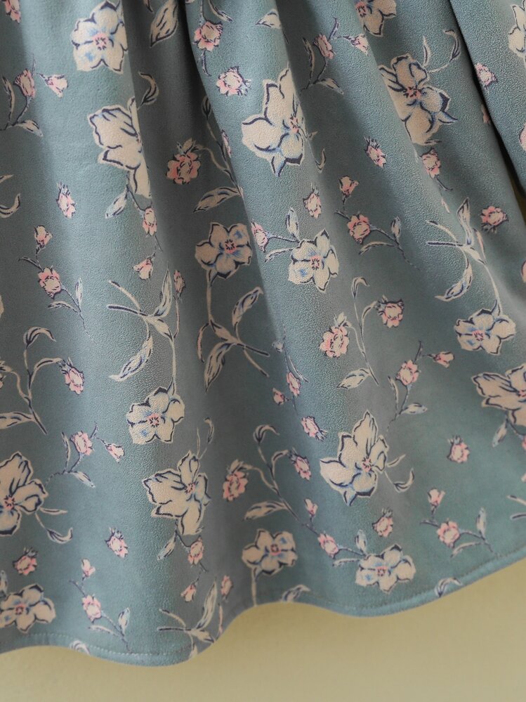 SHEIN Young Girl Floral Print Ruffle Trim Flounce Sleeve Bow Front Dress - Multicolor - View 4