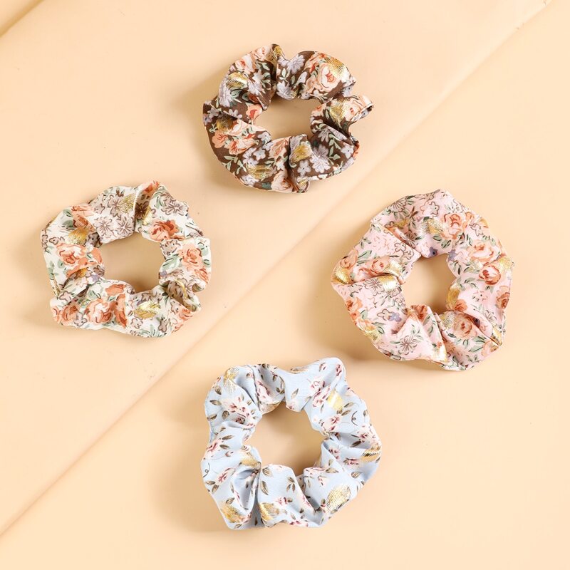 

4pcs Flower Pattern Scrunchie, Multicolor