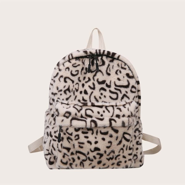 

Fuzzy Leopard Pattern Classic Backpack, Multicolor
