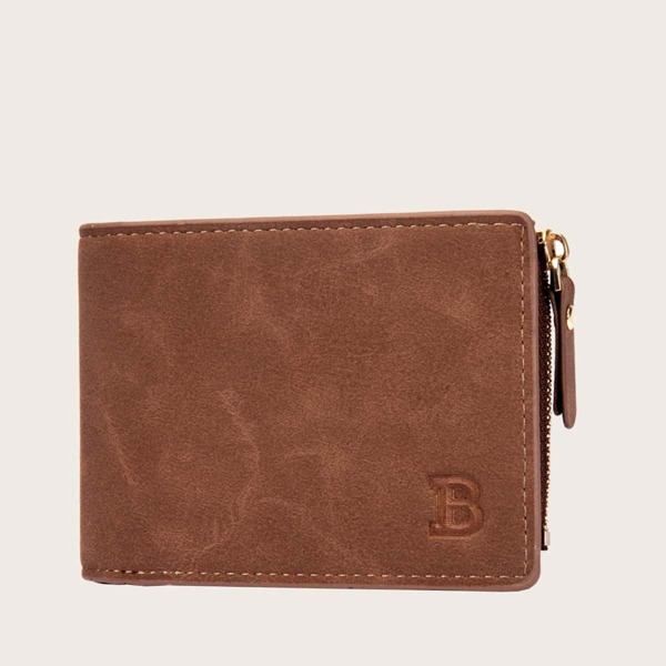 

Men Minimalist Letter Embossed Small Wallet, Brown