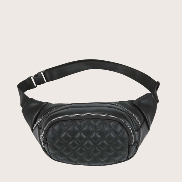 

Minimalist Double Pocket Quilted Belt Bag, Black