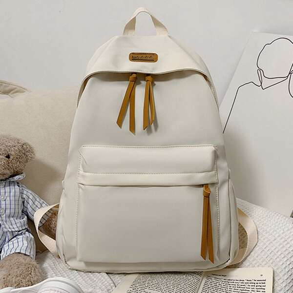 

Minimalist Letter Patch Classic Backpack, White
