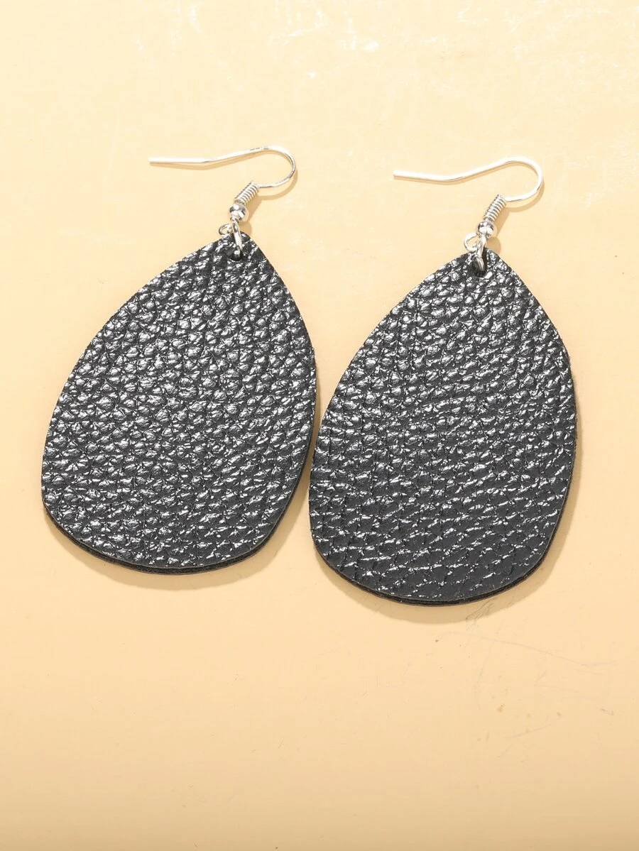 Bông tai giọt nước bằng da PU - màu đen - Xem 1