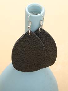 Bông tai giọt nước bằng da PU - màu đen - Xem 2