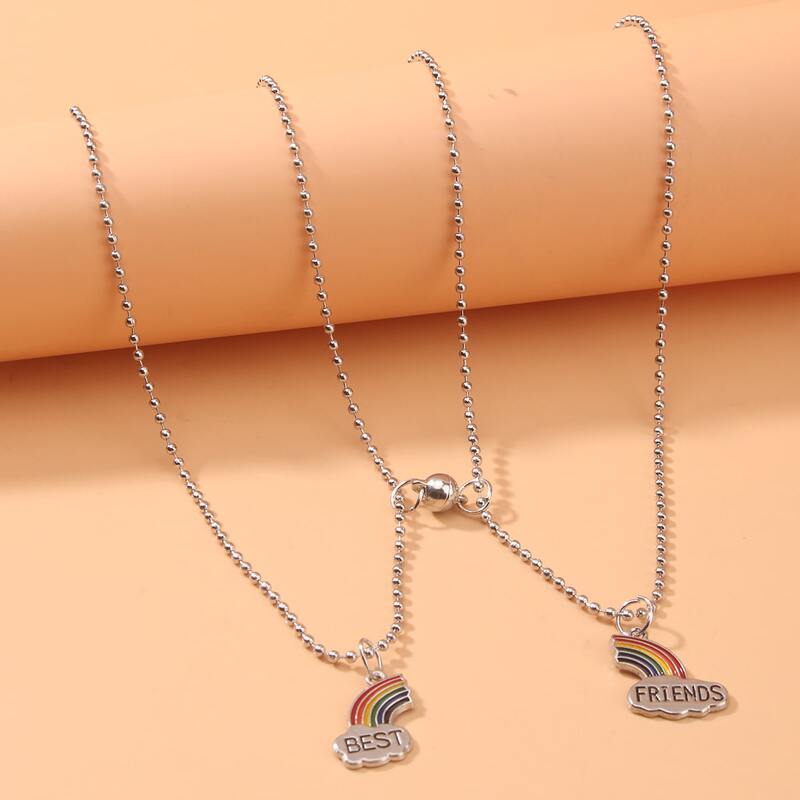 

2pcs Rainbow Pendant Necklace, Silver