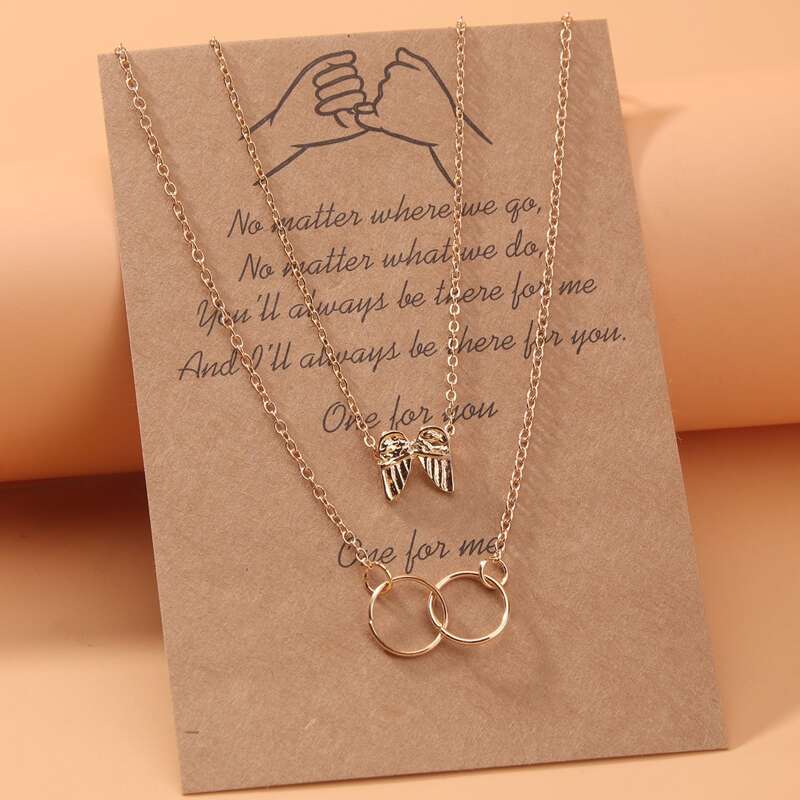 

2pcs Butterfly & Ring Necklace, Gold