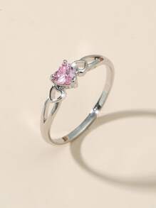 1pc Fashionable Simple Heart Shaped Zirconia Ring, Perfect For Valentine's Day, Mother's Day And Birthday Gift For Women Valentines - Silver - View 1