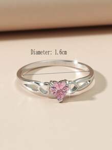 1pc Fashionable Simple Heart Shaped Zirconia Ring, Perfect For Valentine's Day, Mother's Day And Birthday Gift For Women Valentines - Silver - View 4