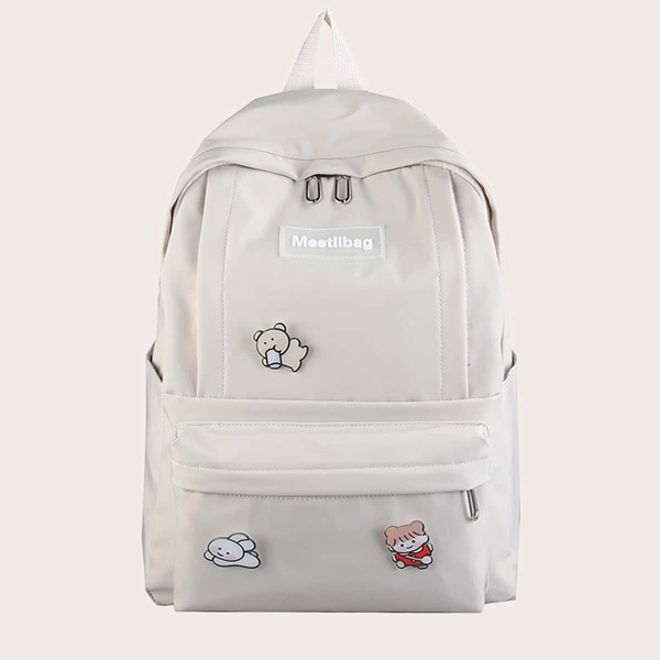 

Random Cartoon Badge Decor Backpack, White