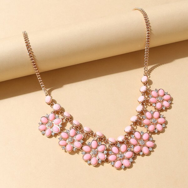 

Flower Decor Necklace, Pink
