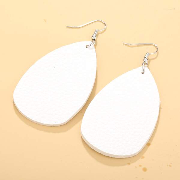 

PU Leather Water Drop Earrings, White