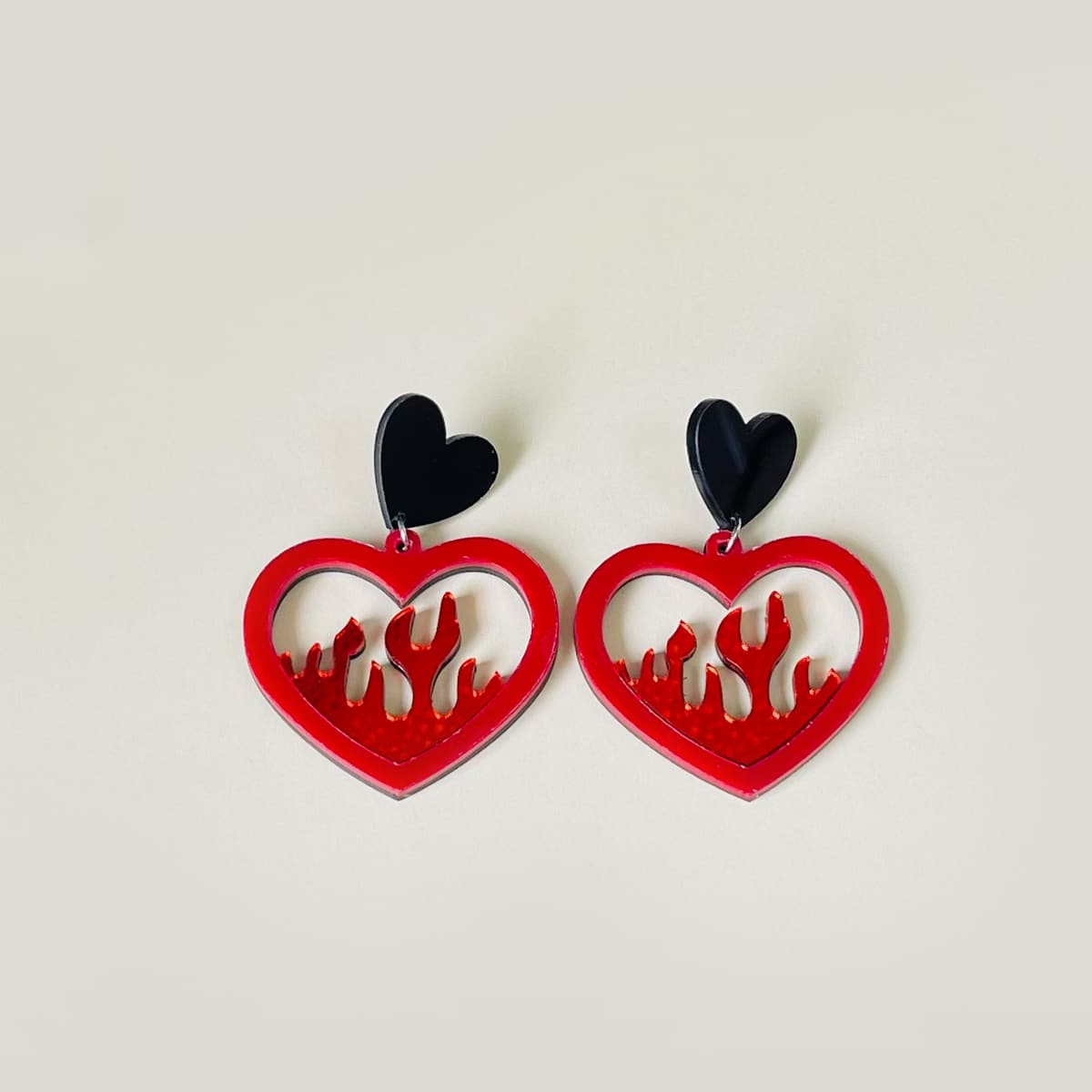 

Heart Drop Earrings, Red
