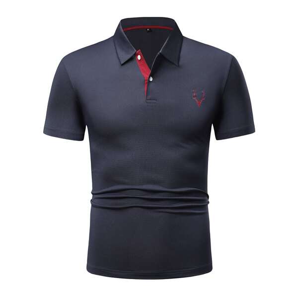 

Men Elk Print Polo Shirt, Navy blue