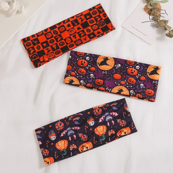 

3pcs Girls Halloween Pattern Headband, Multicolor