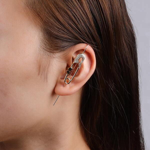 

1pc Safety Pin Decor Thread Ear Pin, Gold