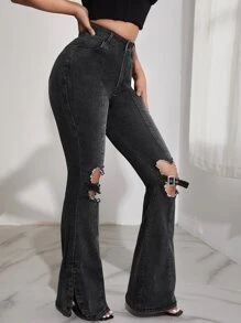 Women Jeans Kieszeń Surowy Brzeg Podarte Umyty Płatki Równy