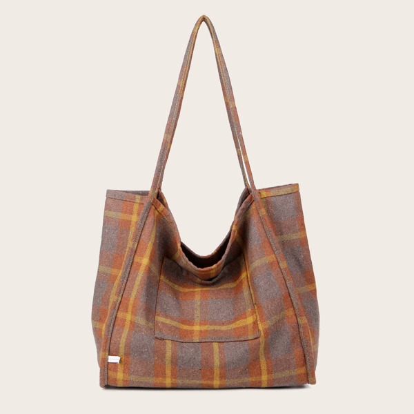 

Tartan Large Capacity Tweed Tote Bag, Multicolor