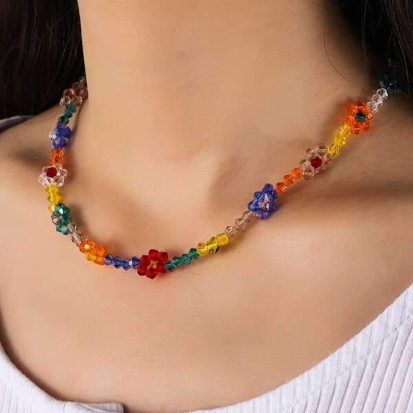 

Crystal Beaded Necklace, Multicolor