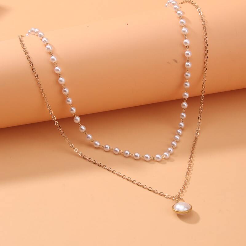 

Faux Pearl Decor Double Layered Necklace, Gold