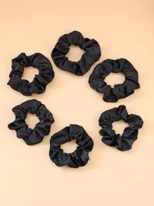 6pcs Girls' Simple Style Velvet Hair Scrunchies, Suitable For Daily Use - Black - View 1