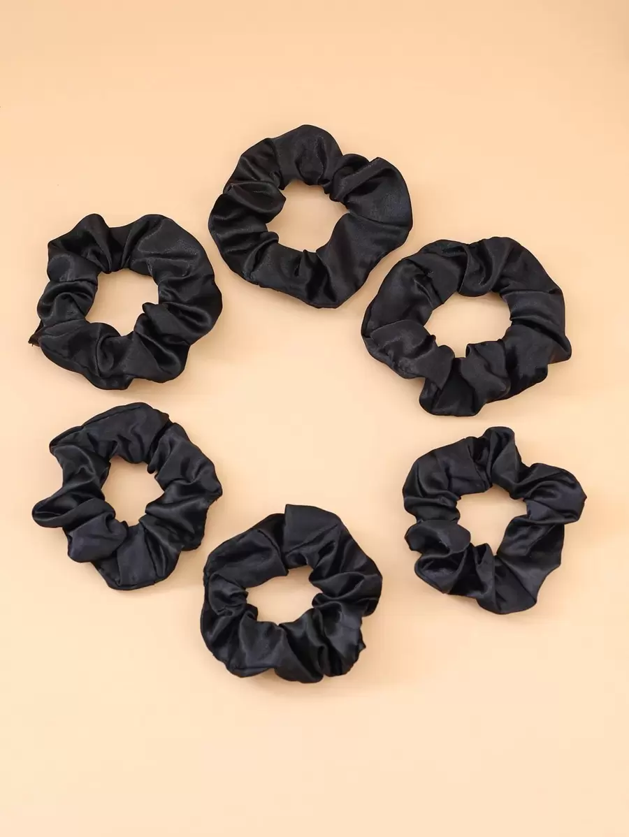 6pcs Girls' Simple Style Velvet Hair Scrunchies, Suitable For Daily Use - Black - View 1