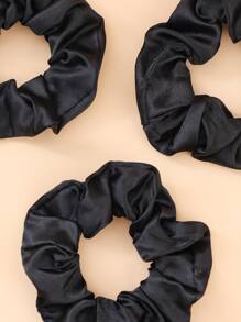 6pcs Girls' Simple Style Velvet Hair Scrunchies, Suitable For Daily Use - Black - View 2