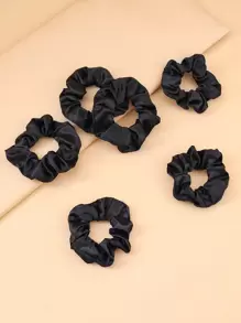 6pcs Girls' Simple Style Velvet Hair Scrunchies, Suitable For Daily Use - Black - View 3
