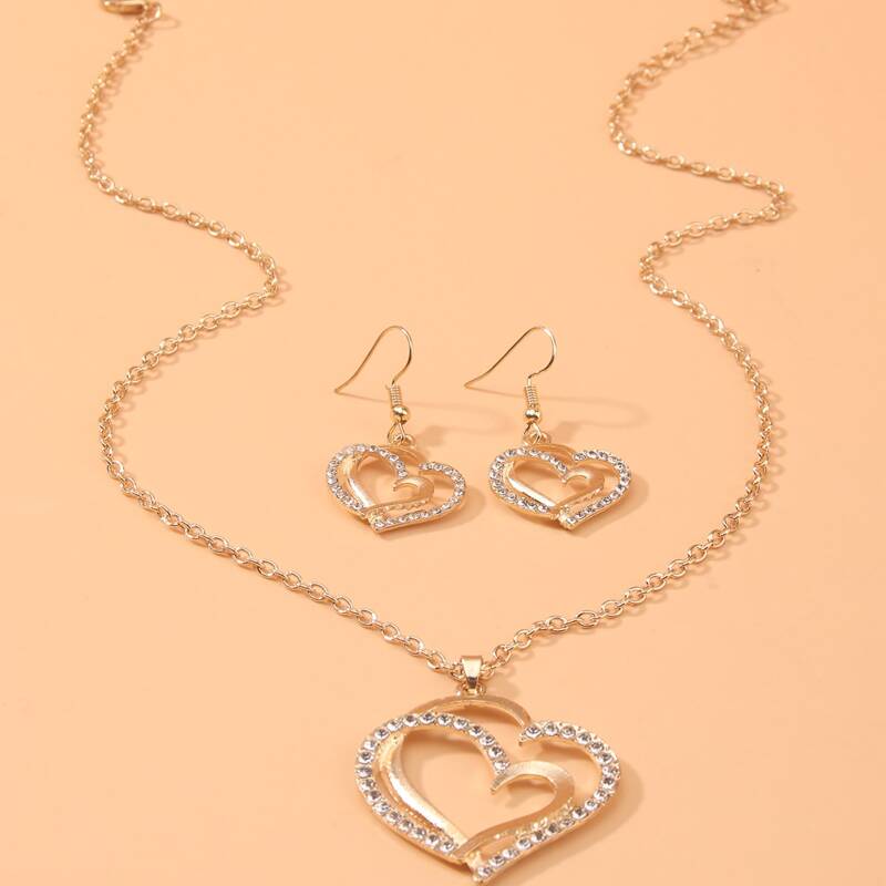 

1pc Heart Pendant Necklace & 2pcs Earrings, Gold