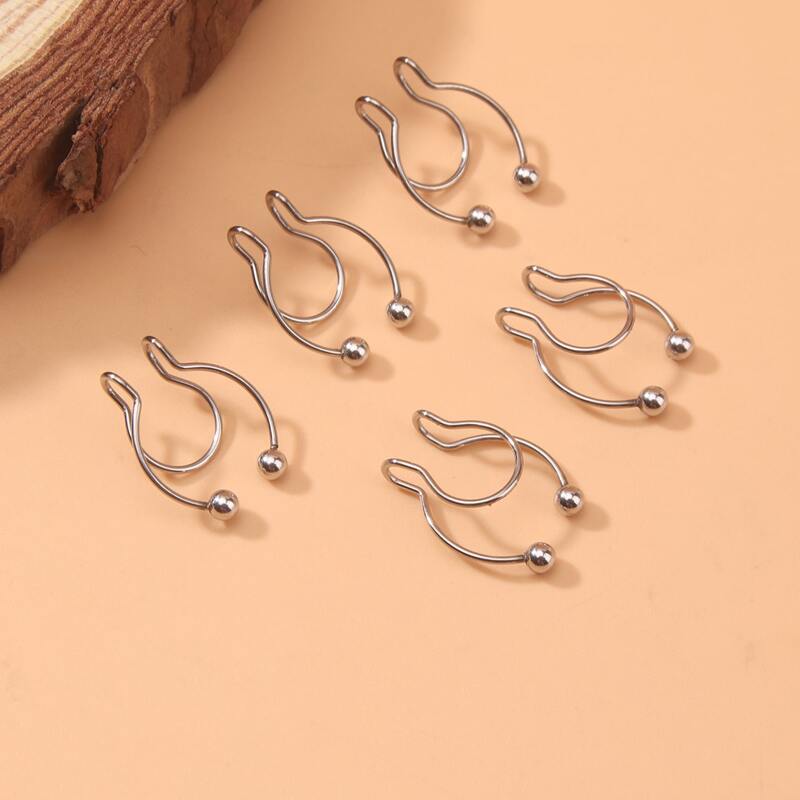 

5pcs Stainless Steel Nose Ring, Silver