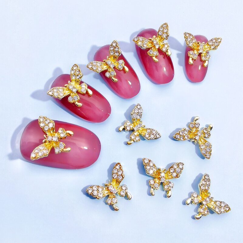 

10pcs Butterfly Design Nail Art Decoration, Gold
