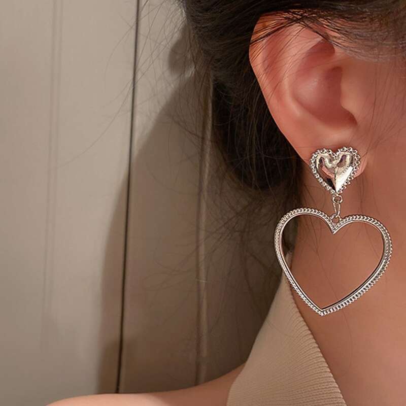 

Heart Drop Earrings, Silver