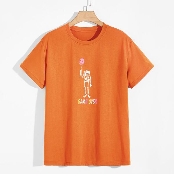 

Guys Skeleton Letter Print Tee, Orange