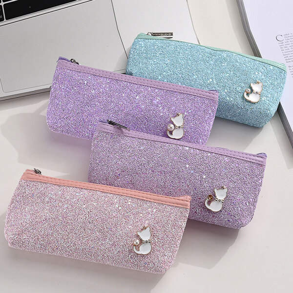 

1pc Random Glitter Pencil Bag, Multicolor