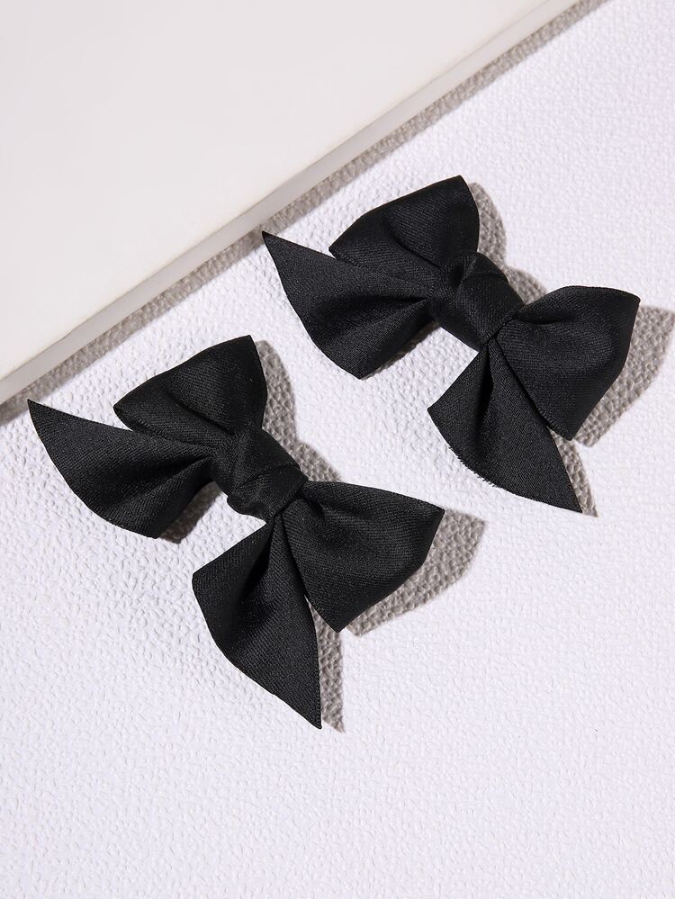 2pcs Retro Black Bow Hair Clips, 14+ Suitable For Dates, Photo Shoots, Fashionable Accessories - Black - View 2