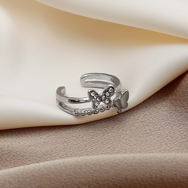

Rhinestone Decor Cuff Ring, Silver
