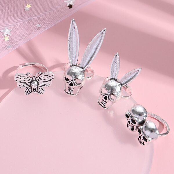 

4pcs Skull Decor Ring, Silver