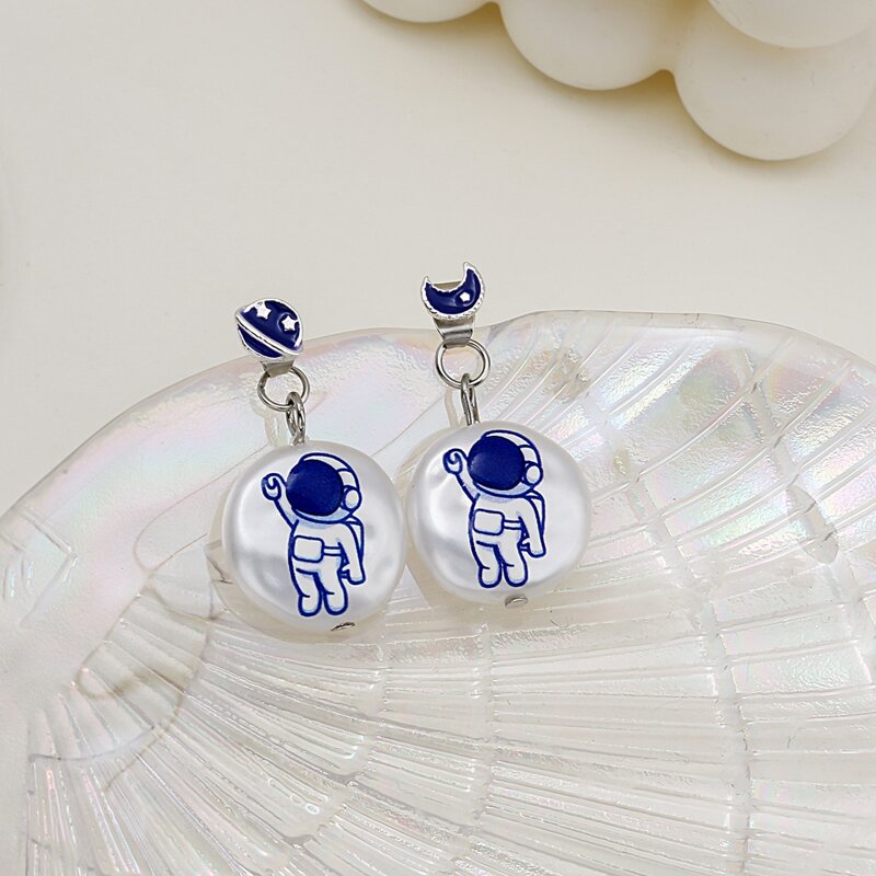 

Astronaut Graphic Drop Earrings, Blue