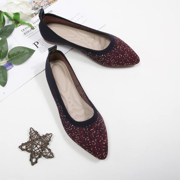 

Knit Detail Ombre Pattern Point Toe Ballet Flats, Multicolor