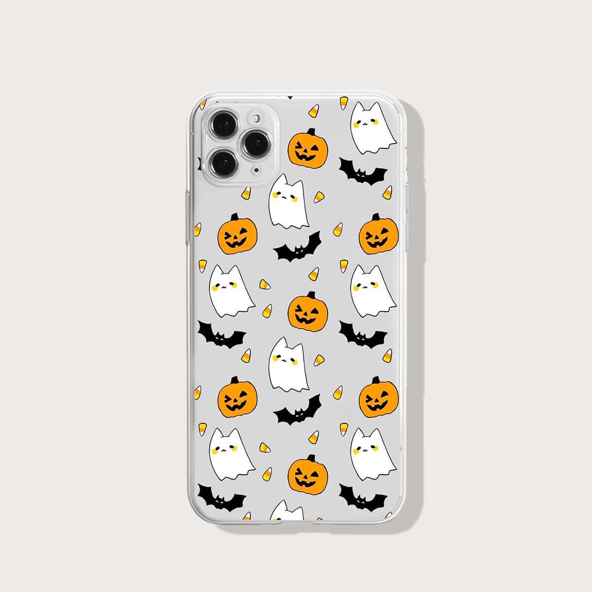 

Halloween Cartoon Graphic Clear Phone Case, Multicolor