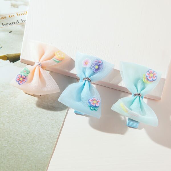 

3pcs Toddler Girls Bow Decor Hair Clip, Multicolor
