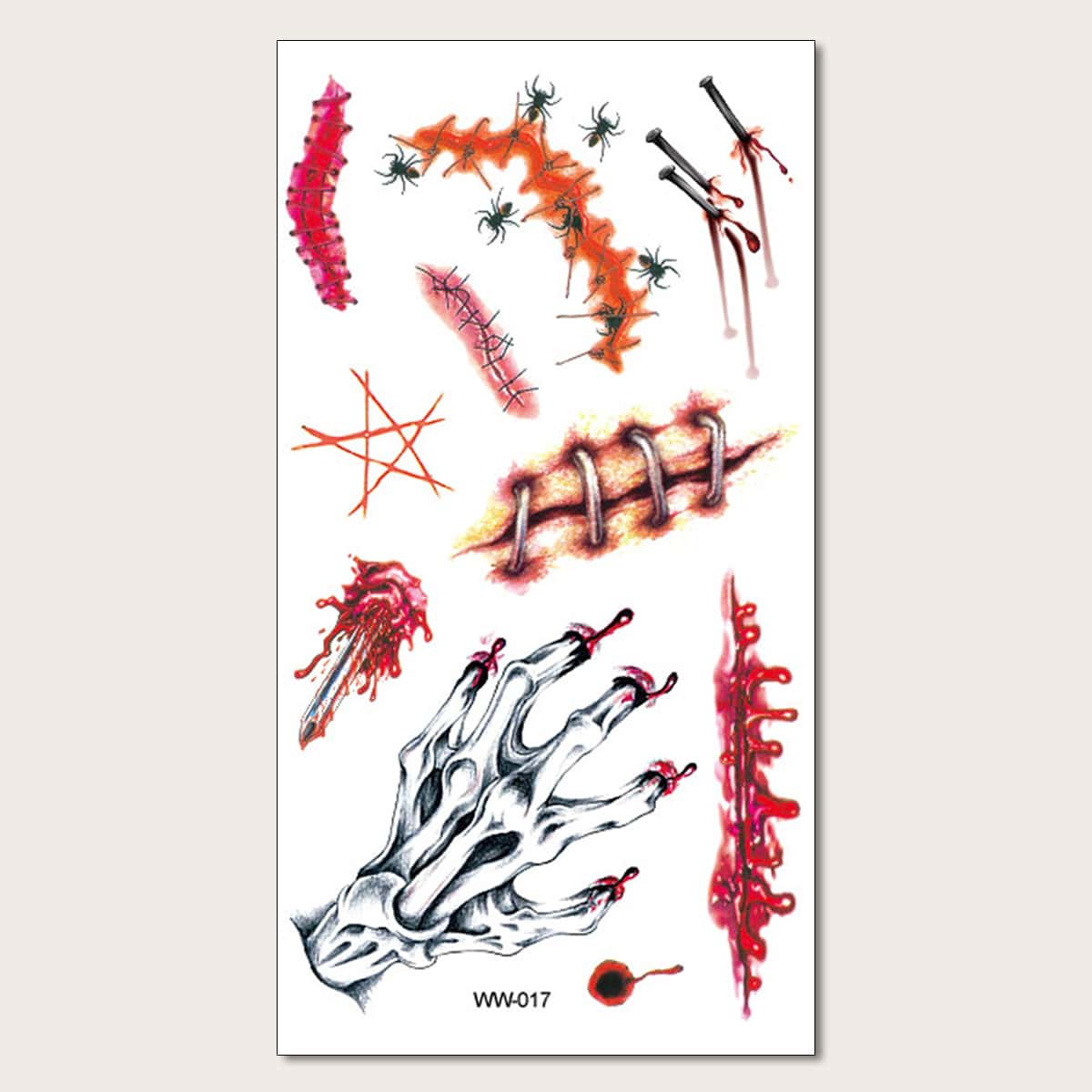

1sheet Halloween Graphic Tattoo Sticker, Red