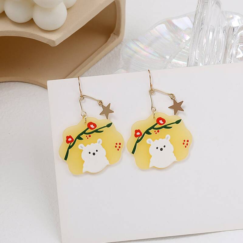 

Bear Graphic Drop Earrings, Yellow
