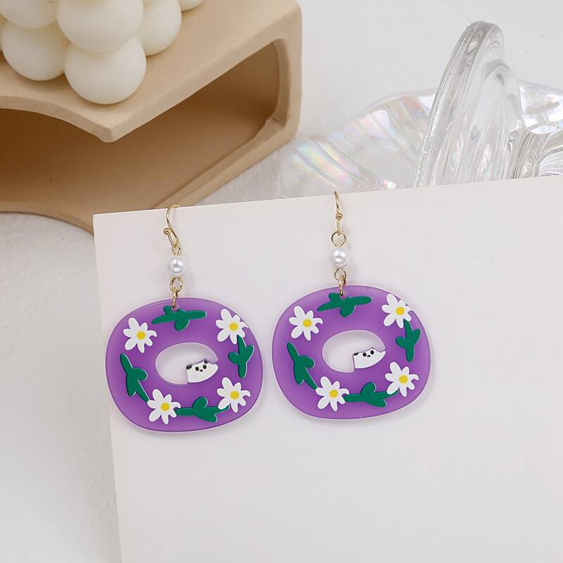 

Floral Graphic Drop Earrings, Purple
