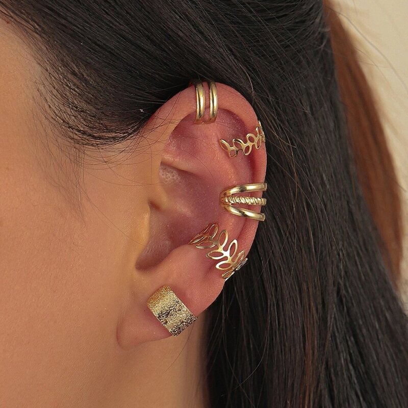 

5pcs Hollow Out Design Ear Cuff, Gold