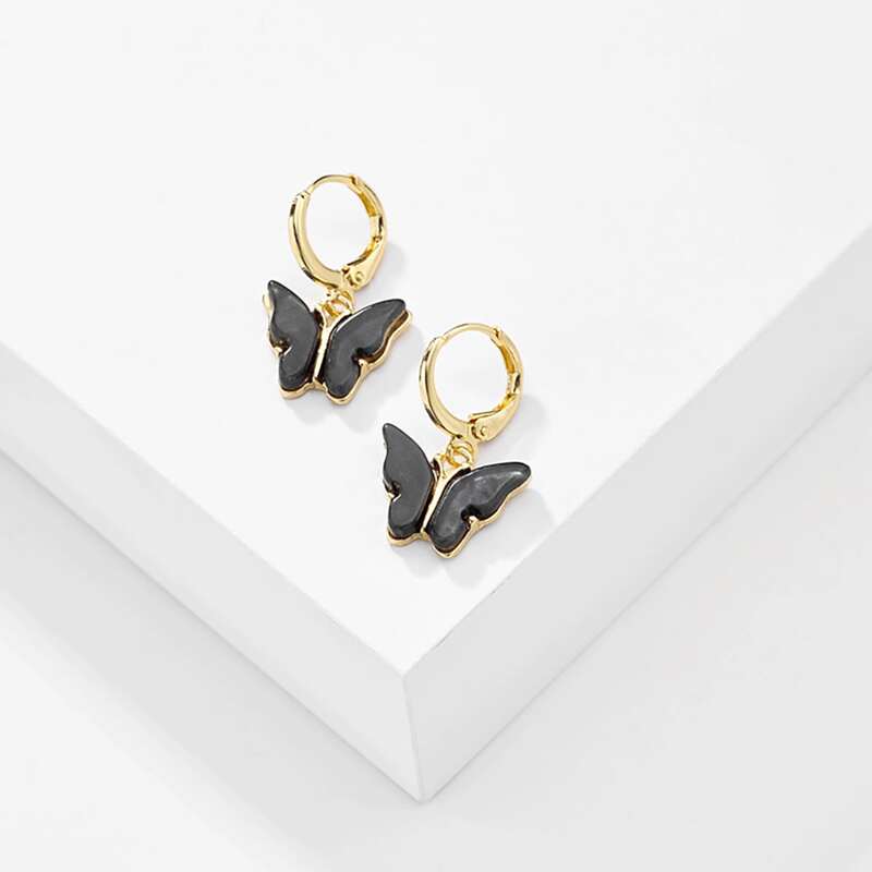 

2pairs Butterfly Drop Earrings, Black and white